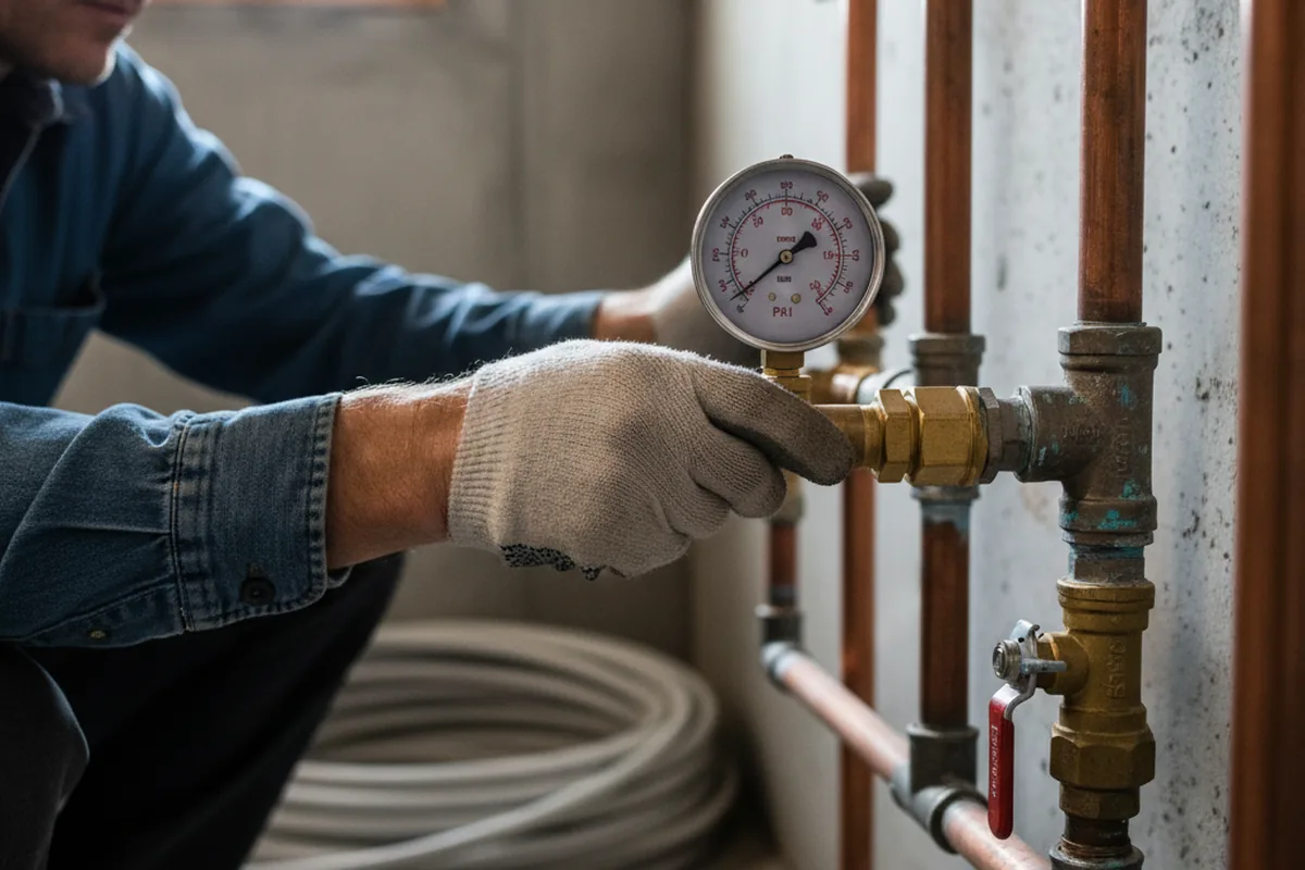 Pressure testing a repaired line during Water Line Repair in Bantam